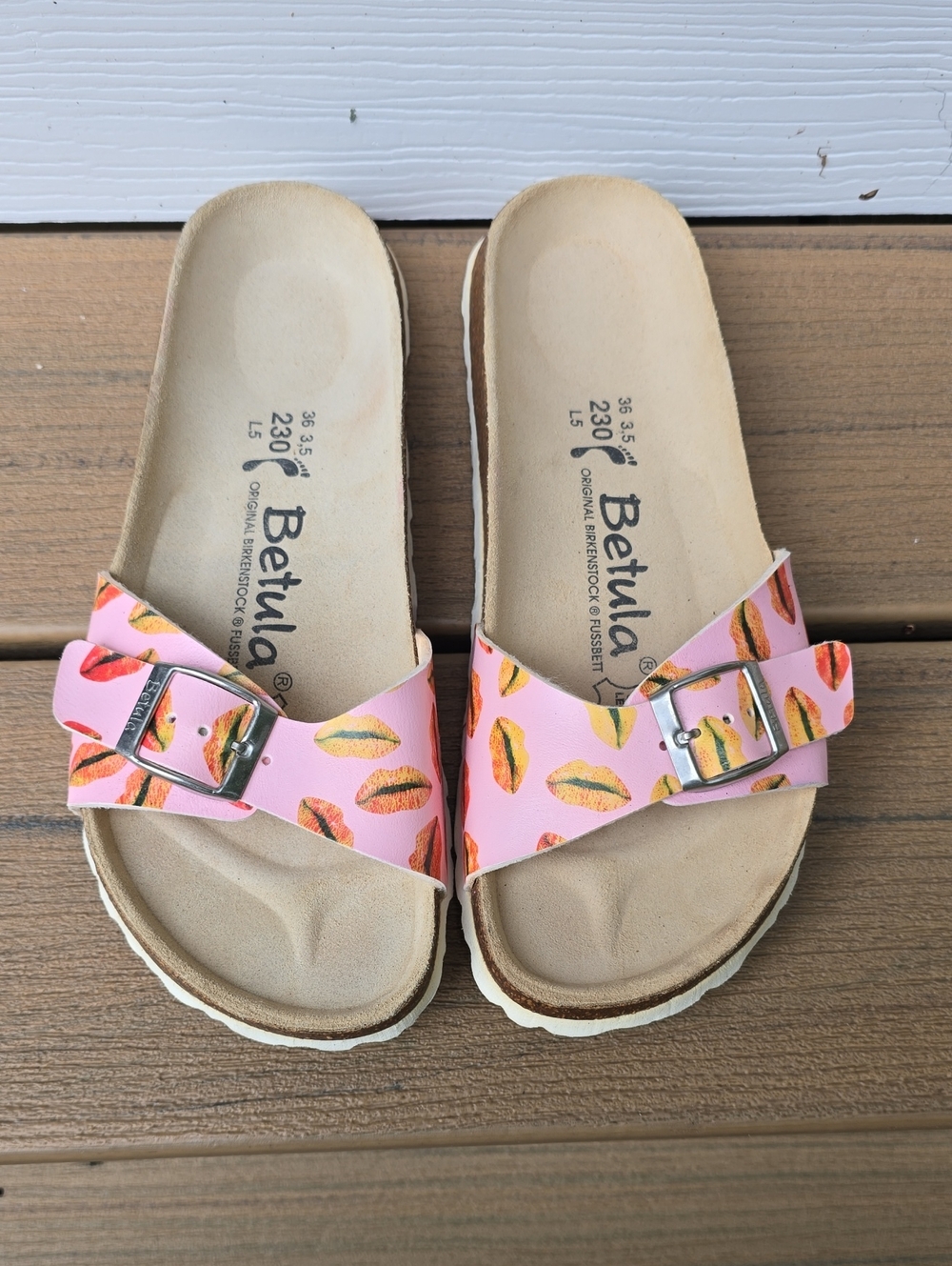 Birkenstock Betula Women's Pink Lip-Print Adjustable Slide Sandals